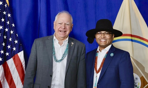 Navajo President Buu Nygren welcomes Gov. Tim Walz to Navajoland with...